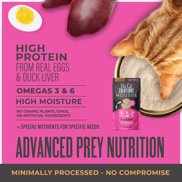 Tiki Cat Solutions Fussy Mousse With Duck Liver & Egg Recipe in Broth Wet Cat Food 2.4oz Pouch