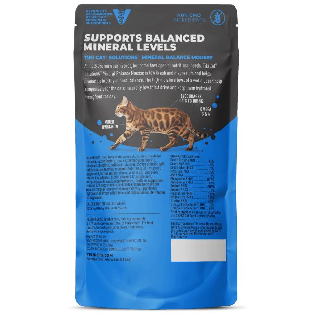 Tiki Cat Solutions Mineral Balance Mousse Tuna & Salmon Recipe Wet Cat Food 2.4oz Pouch