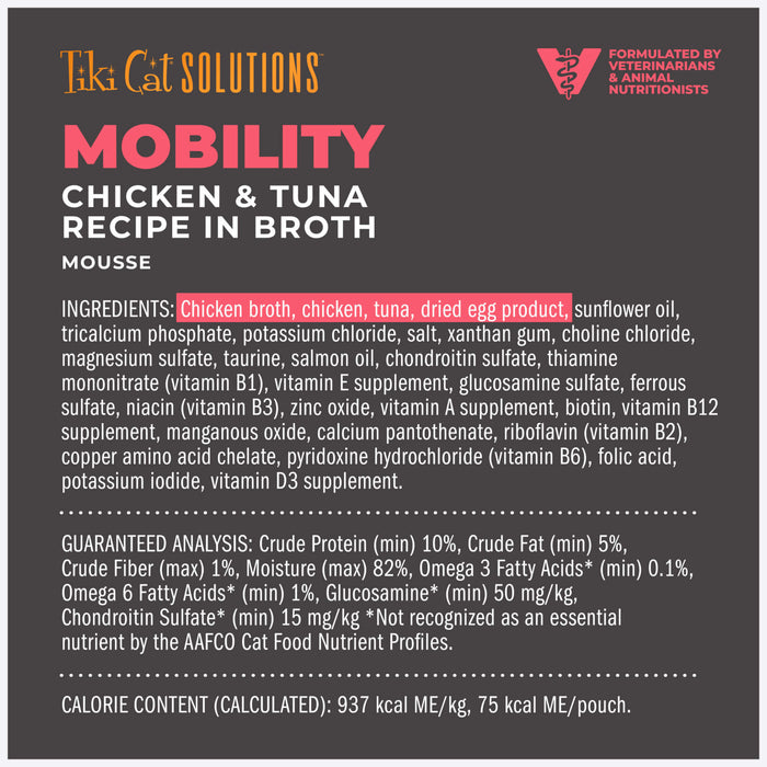 Tiki Cat Solutions Mobility Mousse Chicken & Tuna Recipe in Broth Wet Cat Food 2.4oz Pouch