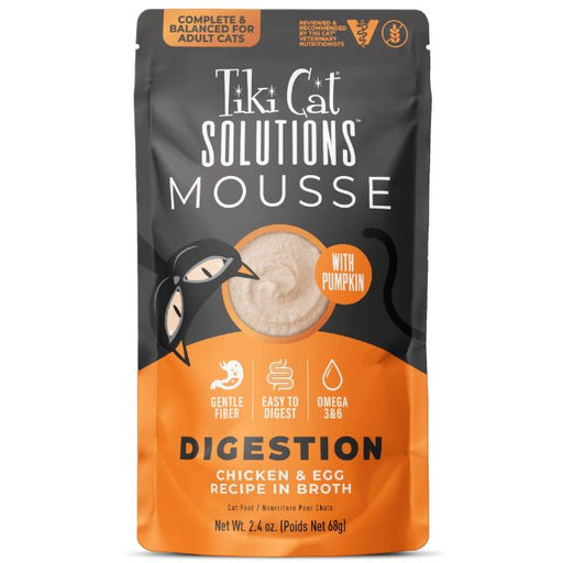 Tiki Cat Solutions Digestion Mousse Chicken & Egg Recipe in Broth Wet Cat Food 2.4oz Pouch