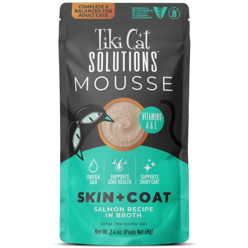 Tiki Cat Solutions Skin & Coat Mousse Salmon Recipe in Broth Wet Cat Food 2.4oz Pouch
