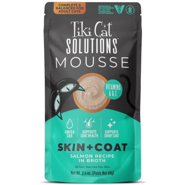 Tiki Cat Solutions Skin & Coat Mousse Salmon Recipe in Broth Wet Cat Food 2.4oz Pouch