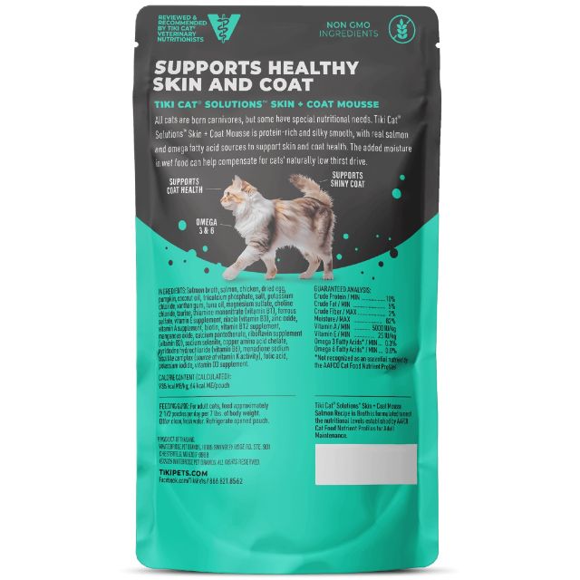 Tiki Cat Solutions Skin & Coat Mousse Salmon Recipe in Broth Wet Cat Food 2.4oz Pouch
