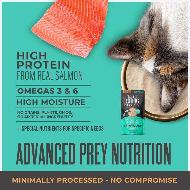 Tiki Cat Solutions Skin & Coat Mousse Salmon Recipe in Broth Wet Cat Food 2.4oz Pouch