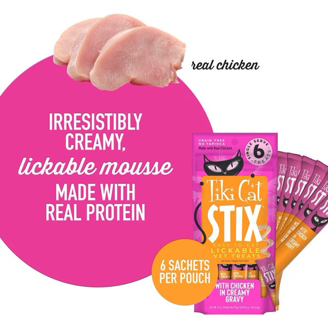 Tiki Cat Stix Chicken Grain-Free Lickable Cat Treats, 0.5-oz Single-Serve 6-Pack