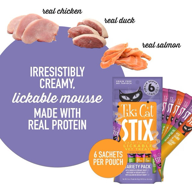 Tiki Cat Stix Variety Grain-Free Lickable Cat Treats, 0.5-oz Single-Serve 6-Pack