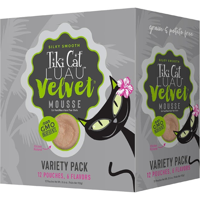 Tiki Cat Luau Velvet Mousse 6-Flavor 12-Count 2.8-oz Pouch Variety Pack Wet Cat Food