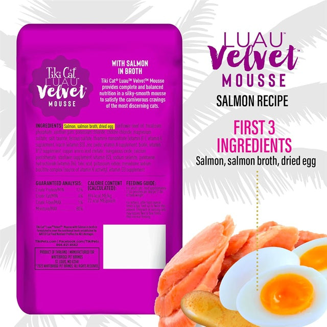 Tiki Cat Luau Velvet Mousse Salmon in Broth Wet Cat Food, 2.8-oz Pouch