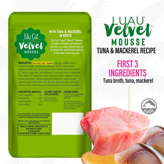 Tiki Cat Luau Velvet Mousse Tuna & Mackerel in Broth Wet Cat Food, 2.8-oz Pouch