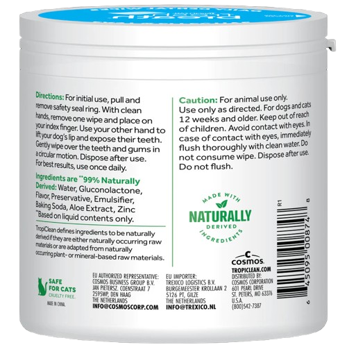 Tropiclean Fresh Breath Daily Dental Wipes 50ct