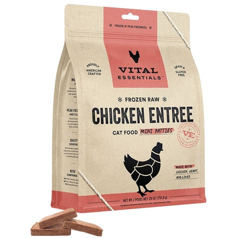 Vital Essentials Frozen Raw Chicken Entree Mini Patties Cat Food 28-oz