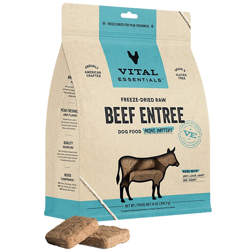 Vital Essentials Freeze-Dried Raw Beef Entree Mini Patties Dog Food 14-oz