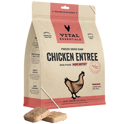 Vital Essentials Freeze-Dried Raw Chicken Entree Mini Patties Dog Food 14-oz