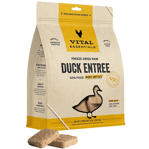 Vital Essentials Freeze-Dried Raw Duck Entree Mini Patties Dog Food 14-oz