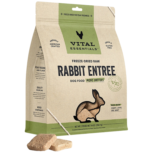 Vital Essentials Freeze-Dried Raw Rabbit Entree Mini Patties Dog Food 14-oz