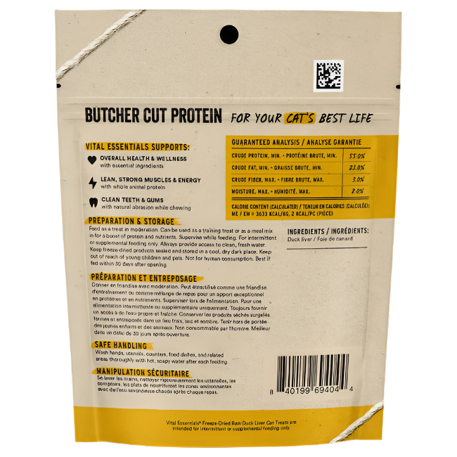 Vital Essentials Freeze-Dried Raw Protein Duck Liver Cat Treats, 0.9 oz