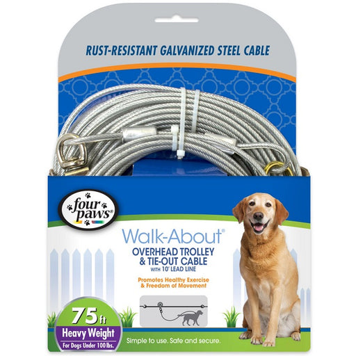Four Paws Walk-About Overhead Trolley & Tie Out Cable Heavy Weight Dog Exerciser 75 ft.