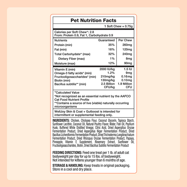 Welljoy Skin & Coat+ Cat Supplement 3.2 oz 120 count