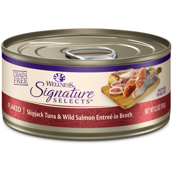 Wellness Signature Selects Grain Free Flaked Skipjack Tuna & Wild Salmon Entree Canned Cat Food, 5.3 Oz