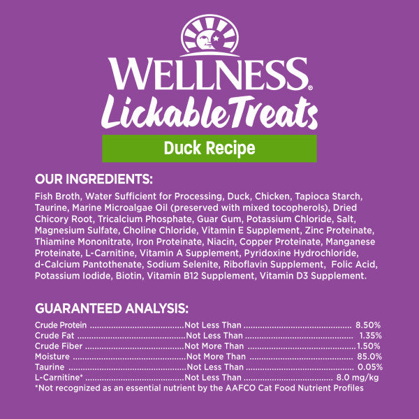 Wellness Lickable Treats Duck Recipe Natural Cat Treats, 0.4-oz pouch, pack of 6