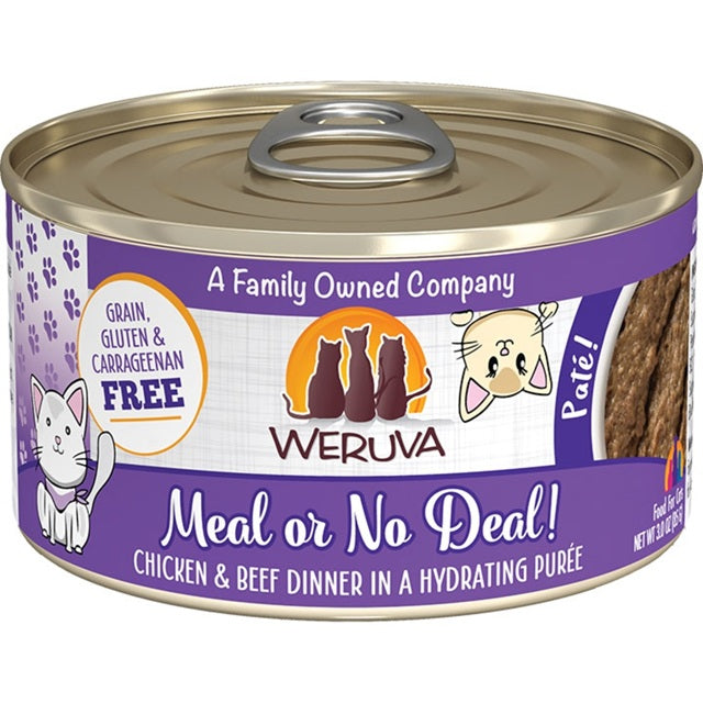 Weruva Pate Meal or No Deal! Chicken & Beef Dinner in a Hydrating Purée Cat Food, 3-oz Can