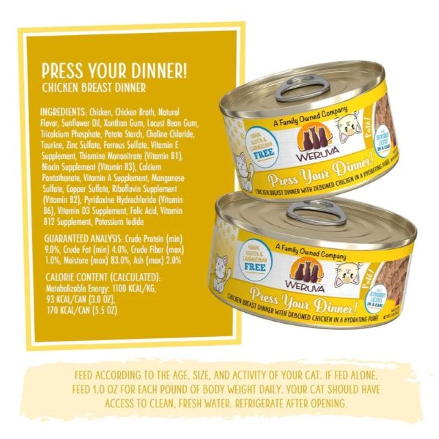 Weruva Pate Press Your Dinner! Chicken Breast Dinner in a Hydrating Purée Cat Food, 3-oz Can
