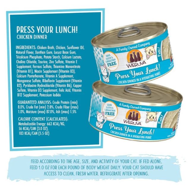 Weruva Pate Press Your Lunch! Chicken Dinner in a Hydrating Purée Cat Food, 3-oz Can