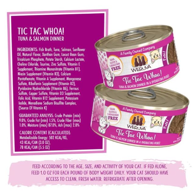 Weruva Pate Tic Tac Whoa! Tuna & Salmon Dinner in a Hydrating Purée Cat Food, 3-oz Can