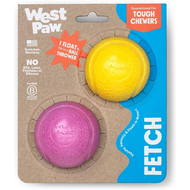 West Paw Zogoflex Boundr Ball Dog Toy 2-Pack, Dandelion Yellow/Hot Pink