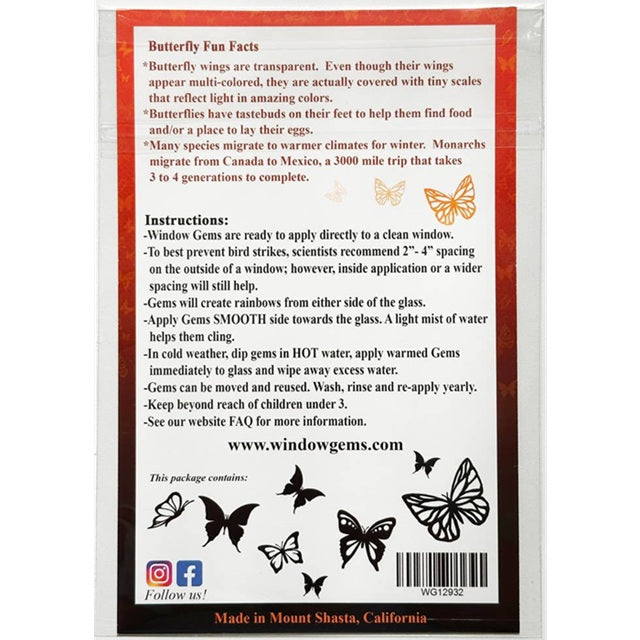 Window Gems Butterflies 8 Piece Prismatic Window Decals