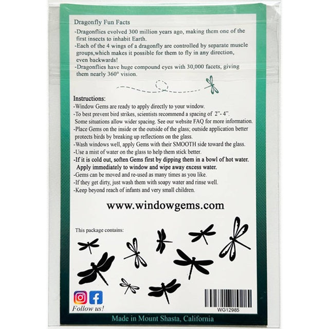 Window Gems Dragonflies 9 Piece Prismatic Window Decals