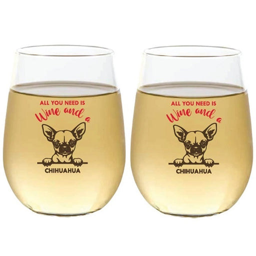 Wine-Oh! 2-Piece Stemless Shatterproof 16 oz. Wine Glasses, Chihuahua