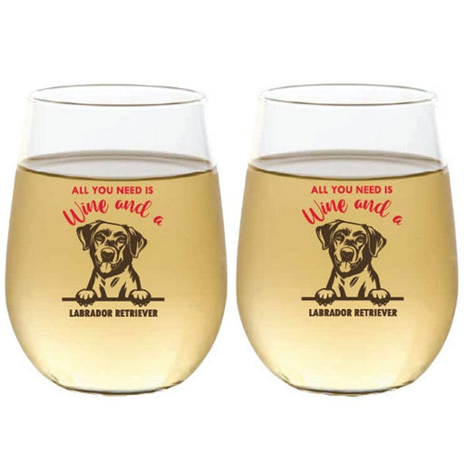 Wine-Oh! 2-Piece Stemless Shatterproof 16 oz. Wine Glasses, Labrador Retriever