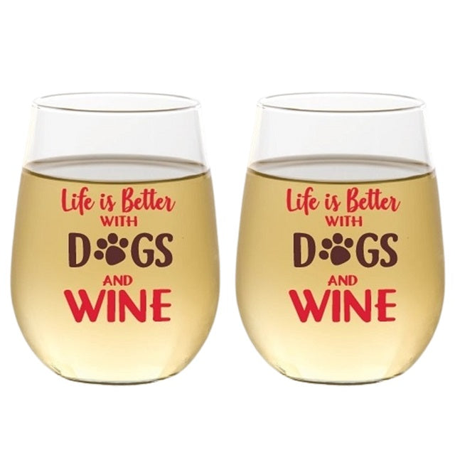 Wine-Oh! 2-Piece Stemless Shatterproof 16 oz. Wine Glasses, Life is Better