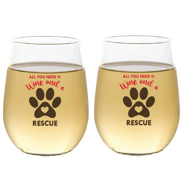 Wine-Oh! 2-Piece Stemless Shatterproof 16 oz. Wine Glasses, Rescue