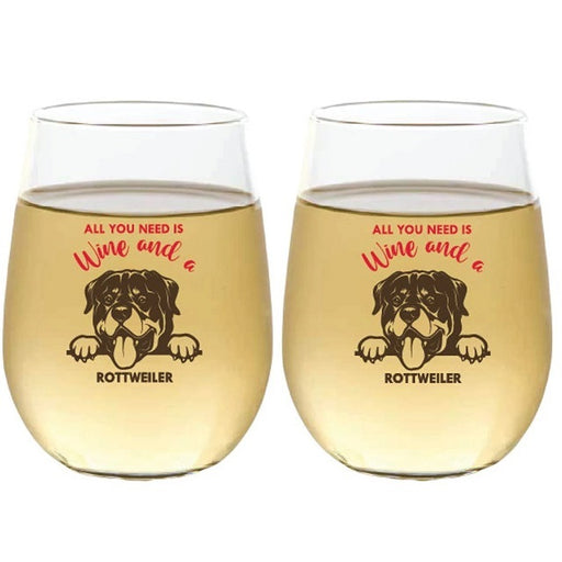 Wine-Oh! 2-Piece Stemless Shatterproof 16 oz. Wine Glasses, Rottweiler