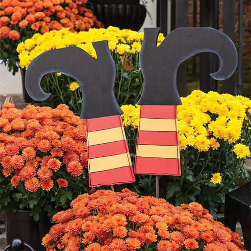 Wooden Witch Boot Planter Stake, Set of 2