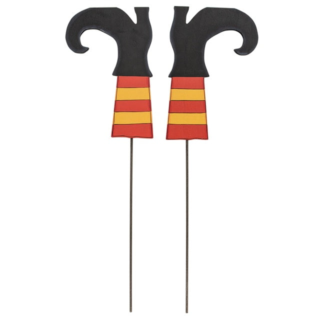 Wooden Witch Boot Planter Stake, Set of 2