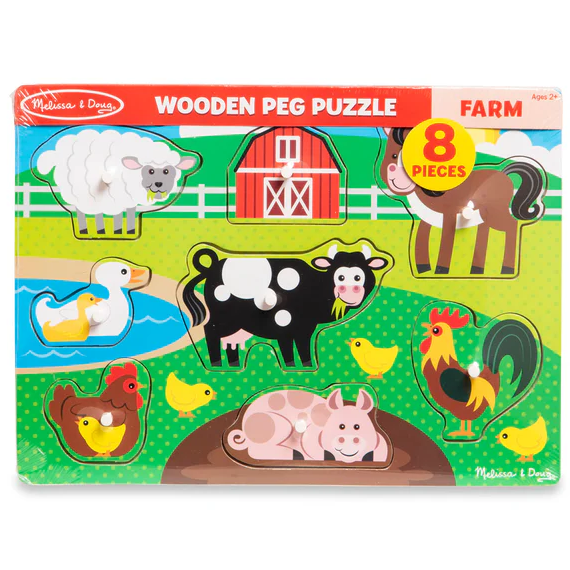 Melissa & Doug Wooden Farm Peg Puzzle 8-Piece