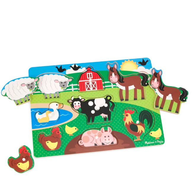 Melissa & Doug Wooden Farm Peg Puzzle 8-Piece