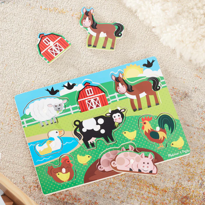 Melissa & Doug Wooden Farm Peg Puzzle 8-Piece