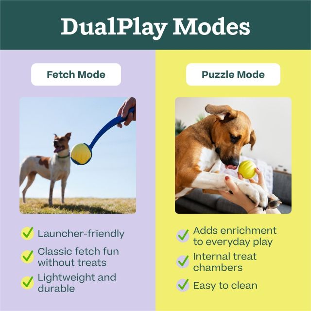 Woof Forager Flyball 2-in-1 Fetch & Puzzle Treat Dog Toy, Yellow