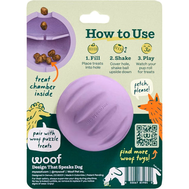 Woof Forager Flyball 2-in-1 Fetch & Puzzle Treat Dog Toy, Lavender