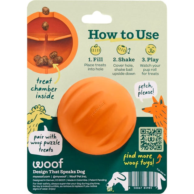 Woof Forager Flyball 2-in-1 Fetch & Puzzle Treat Dog Toy, Orange