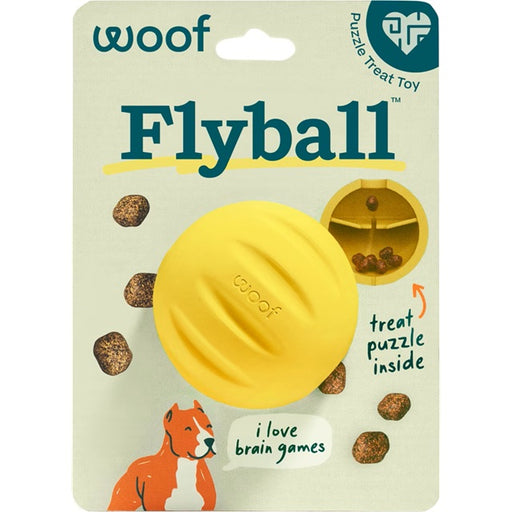 Woof Forager Flyball 2-in-1 Fetch & Puzzle Treat Dog Toy, Yellow