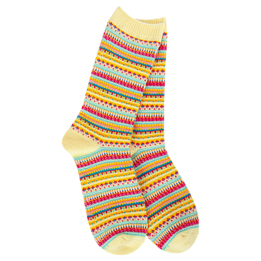 World's Softest Women's Weekend Crew Sock, Boho Yellow Stripe