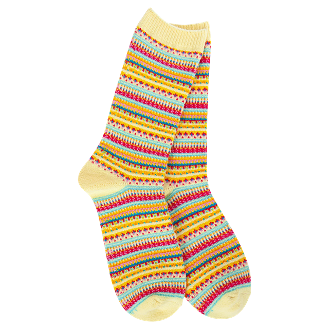 World's Softest Women's Weekend Crew Sock, Boho Yellow Stripe