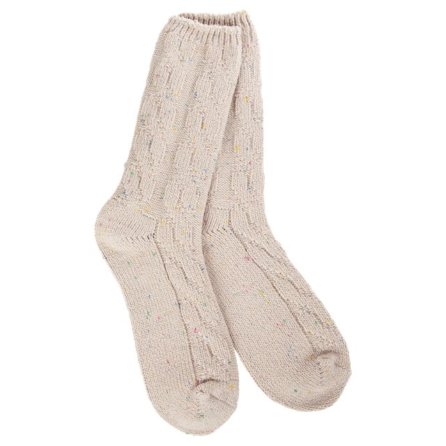 World's Softest Women's Weekend Ragg Cable Crew Sock, Oatmeal Confetti