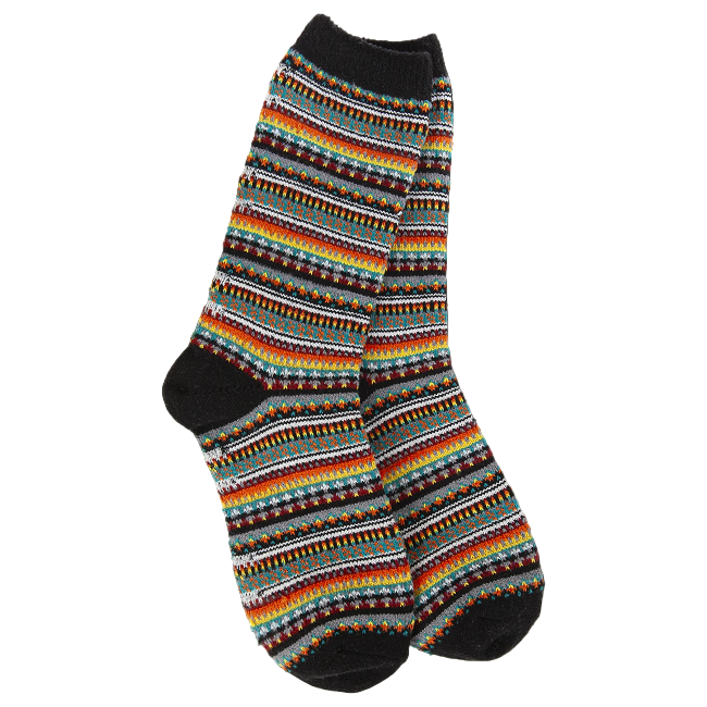 World's Softest Women's Weekend Crew Sock, Boho Black Stripe