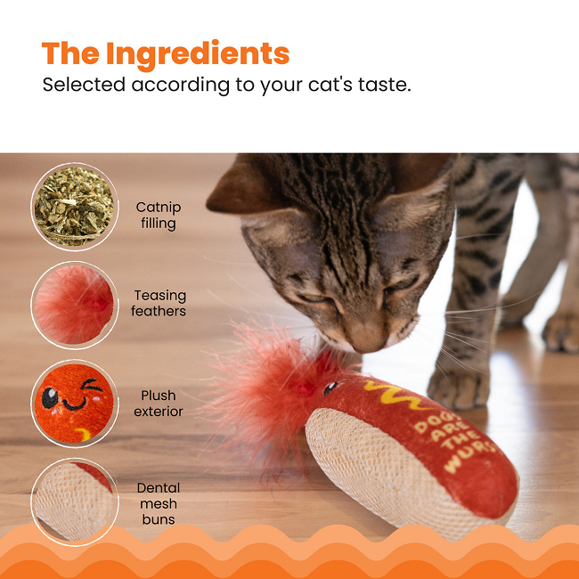 Catstages Hot Dog Kicker Catnip Toy and Dental Toy for Cats